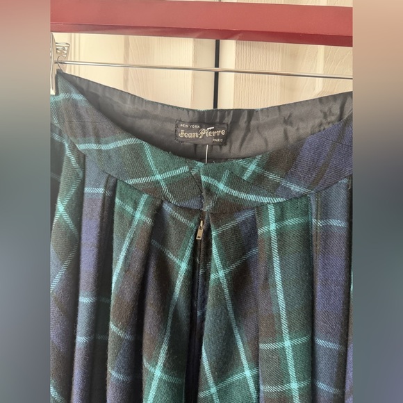 Jean Pierre New York Paris  Green & Navy Pleated Wool Maxi Skirt - Picture 3 of 5